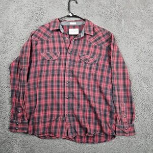 Cody James Mens Western Shirt‎ Large Red Black Plaid Long Sleeve Cowboy